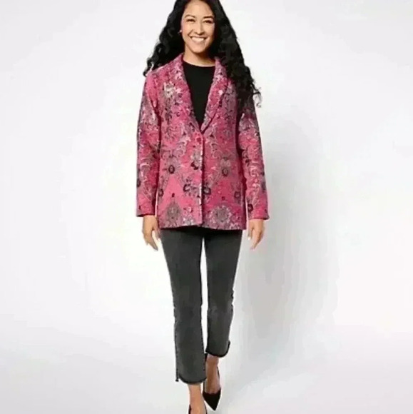 Susan Graver Regular Jacquard Tapestry Notch Collar Jacket Women's Size 16 P - Picture 3 of 11